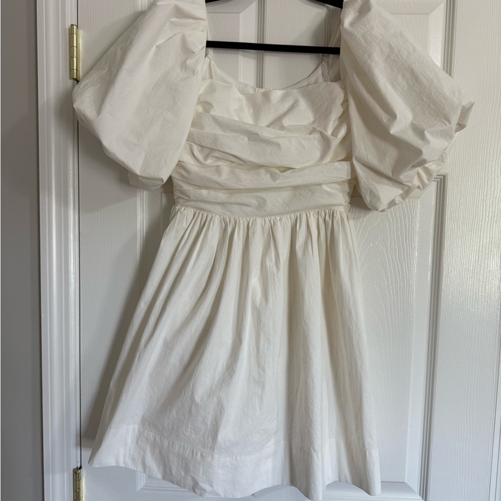 DO+BE White Puff Sleeve Mini Dress with back cut out